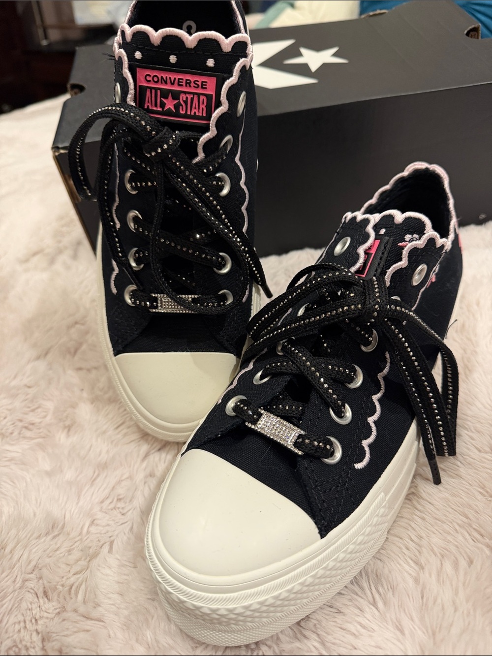Custom Converse Black Canvas Platforms with embroidery, NIB, EU39, US 8